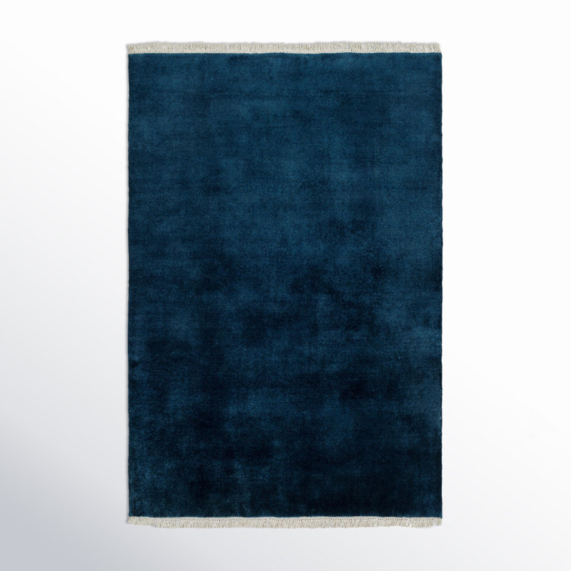 Tapis bleu en laine tissé à la main Clio, Rectangulaire 2 pi x 3 pi