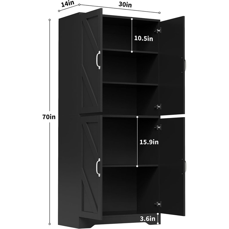 Armoire de cuisine 69 po avec 4 portes et tablettes réglables Farmhouse, autoportante pour la salle à manger et le salon