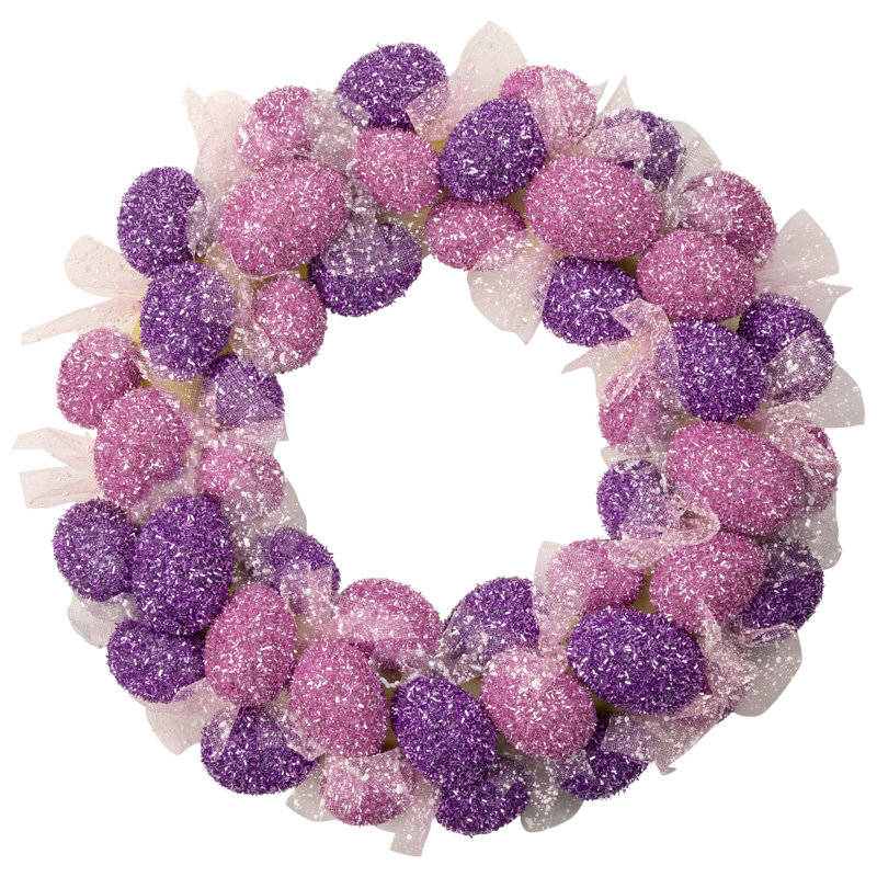 Couronne d'œuf de Pâques scintillante rose et mauve non éclairée 20 pouces