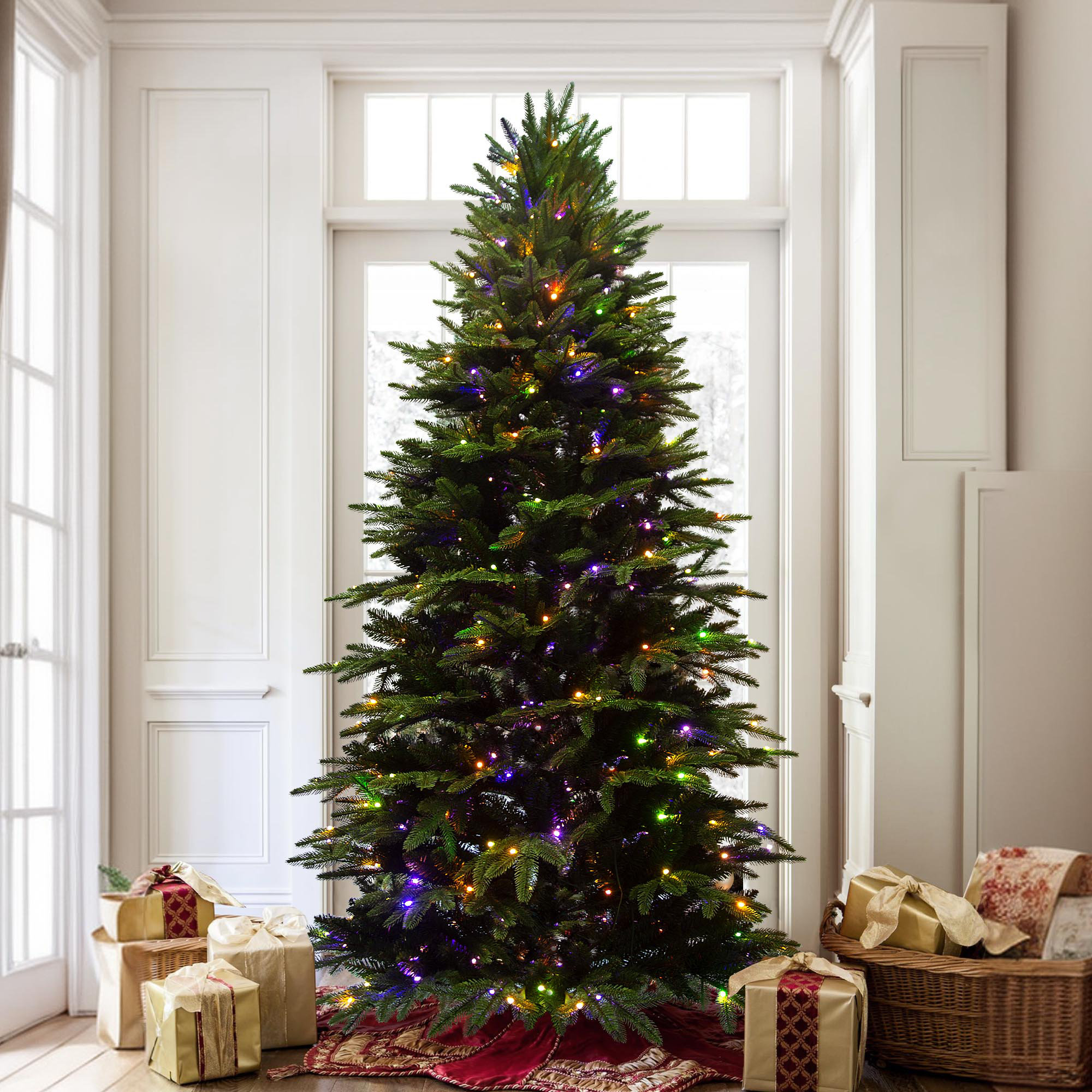 Winterfest North Valley Spruce Pre-lit Christmas Tree Pre-Lit Slim Fraser Fir Artificial XMas Tree with 350 UL Listed Clear Lights