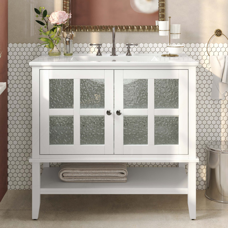 Meuble-lavabo de salle de bain avec lavabo en céramique, Blanc