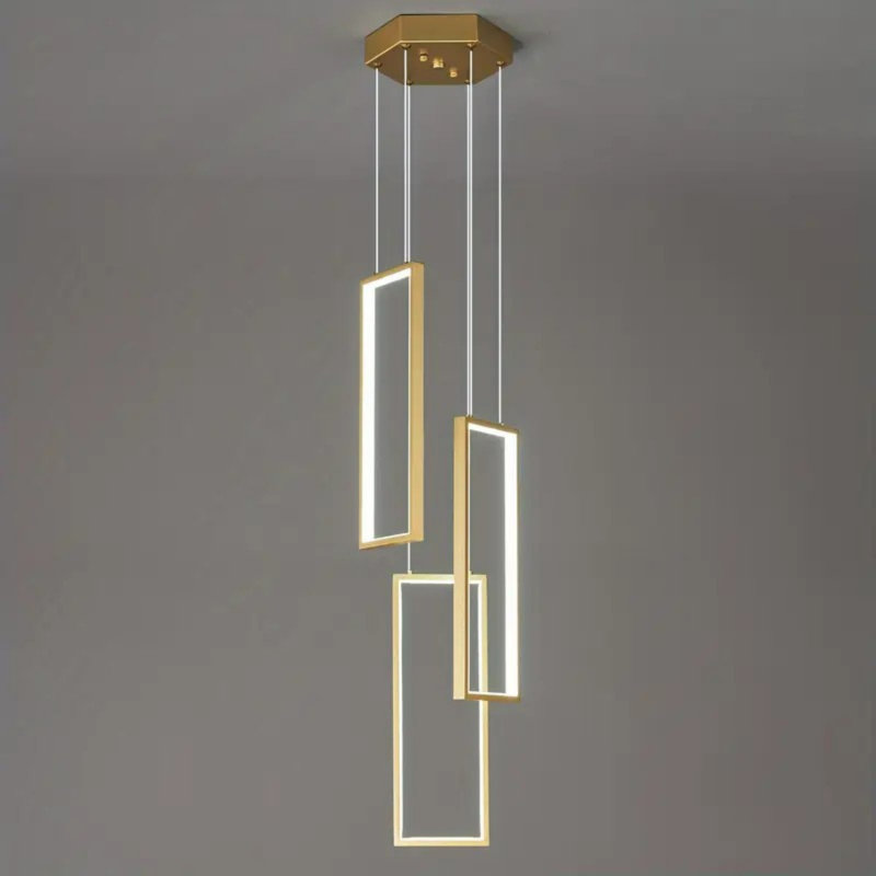Lustre 40W DEL rectangulaire - 3 lumières annulaires à intensité variable avec cadre en métal doré