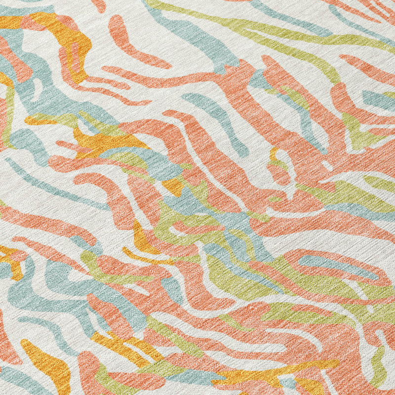 Coral Synthetic Washable Indoor/Outdoor Runner Rug 2'3" x 7'6"