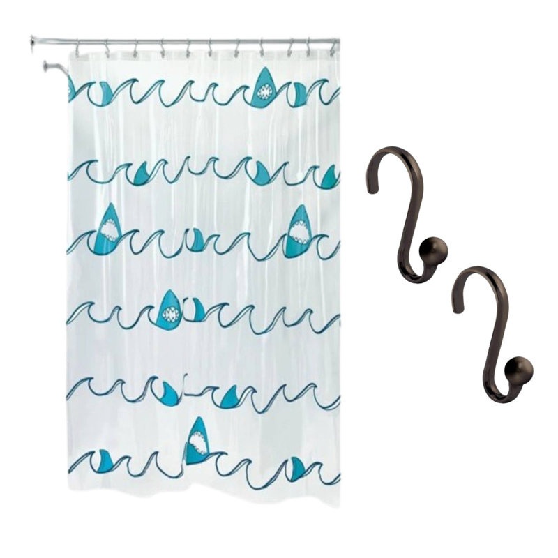 iDesign Shark PEVA Bathroom Shower Curtain, 72 x 72 Inches + Rings