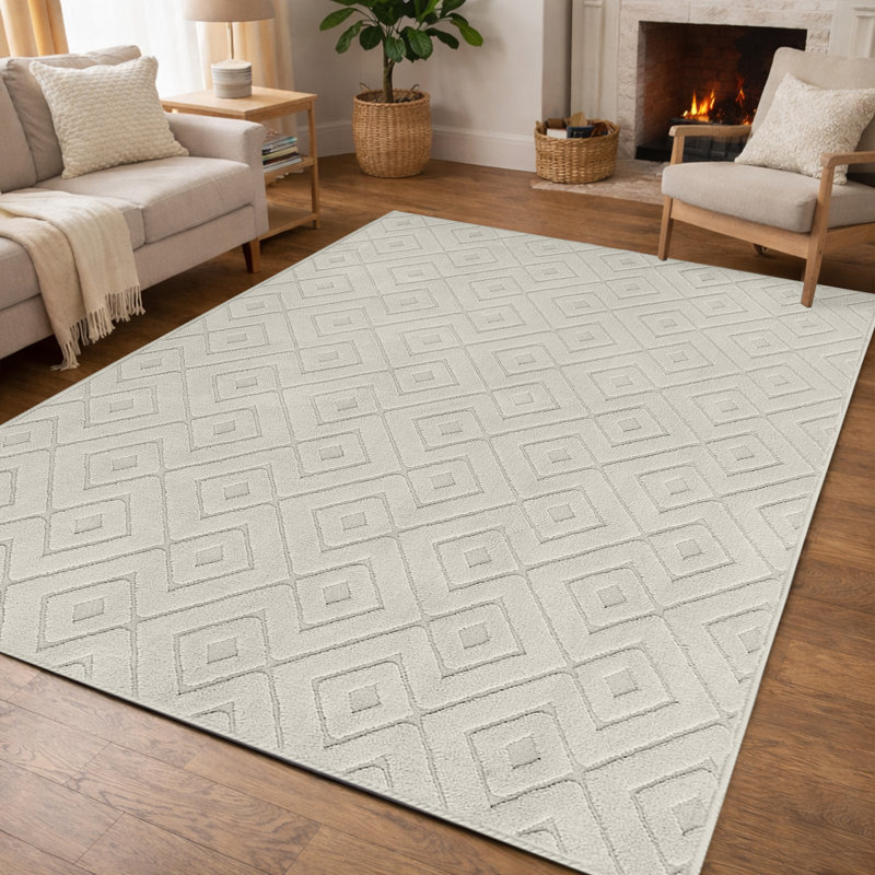 Hollow Geometric High-Low Rug., Hollow Square Cream, Rectangle 200 x 290 cm