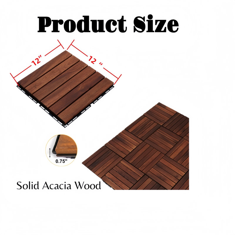 12'' X 12'' Stripe Style Wood Interlocking Deck Tiles Indoor &Outdoor,20Pcs, Dark Brown