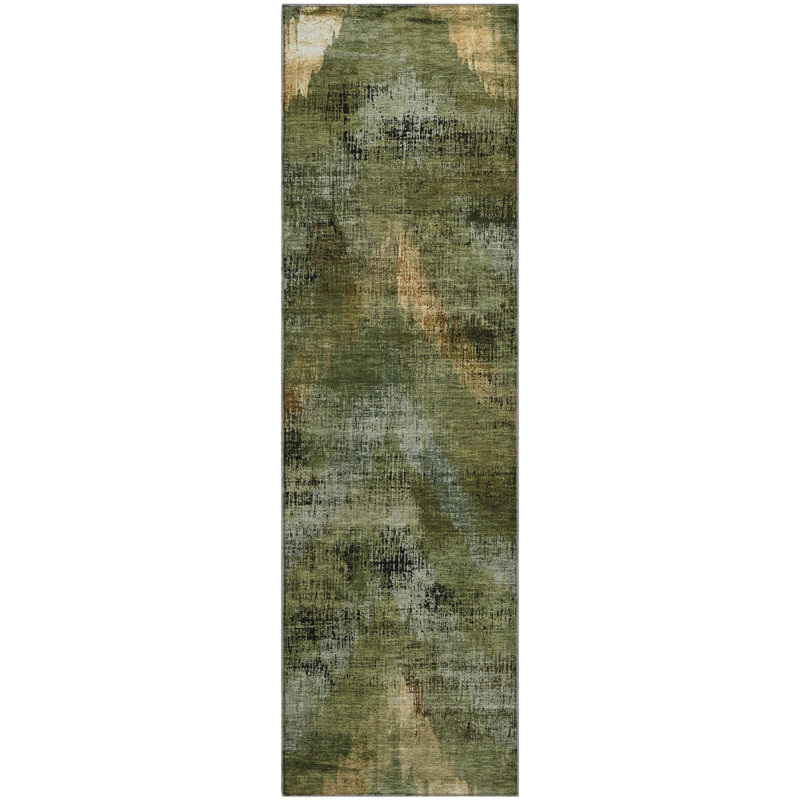 Premium Machine Washable Prisco Olive Rug, Runner 2'3" x 7'6"