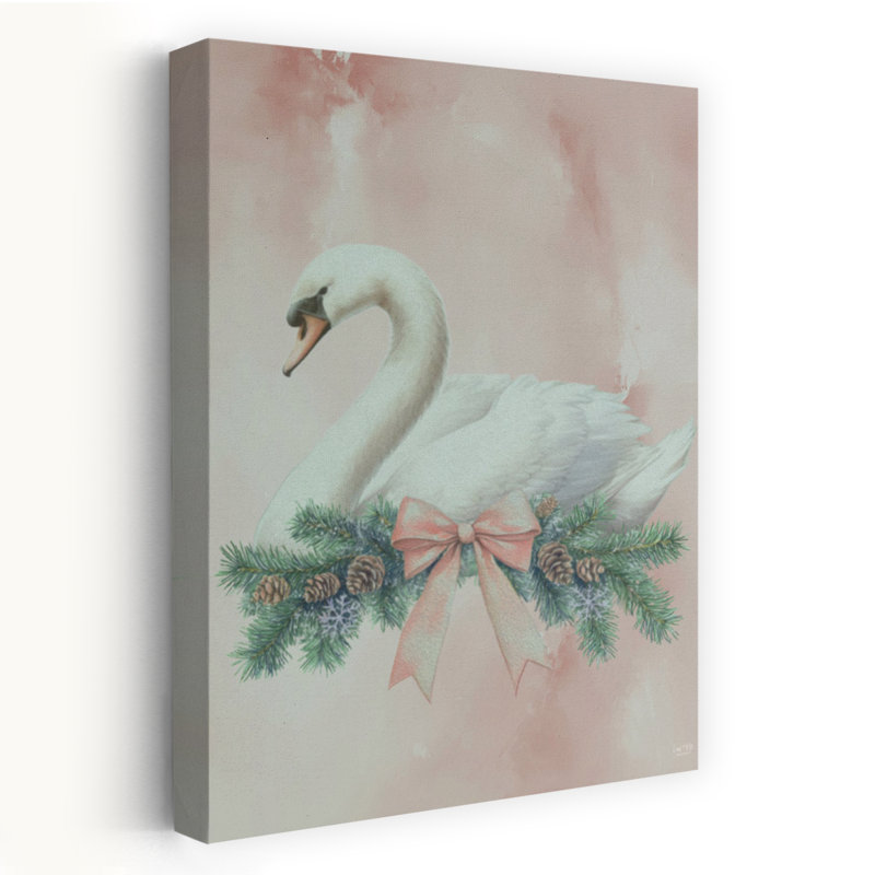 Art contemporain avec joli cygne rose, H 60 po x l 40 po