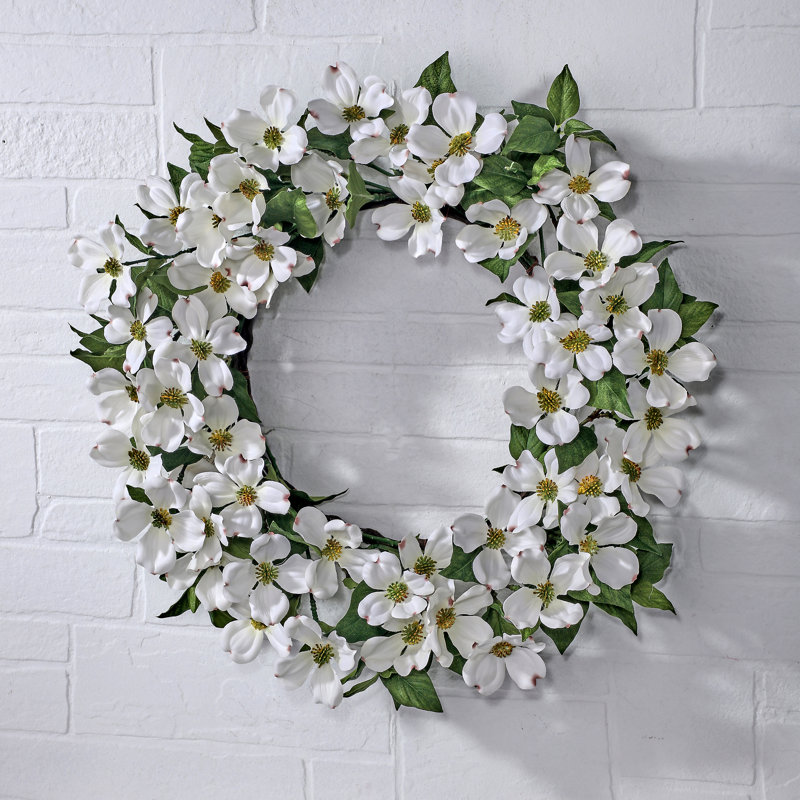 20" Polyester Dogwood Wreath, White