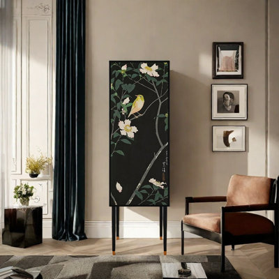 Ancient Style Flower And Bird Painted Bookcase
