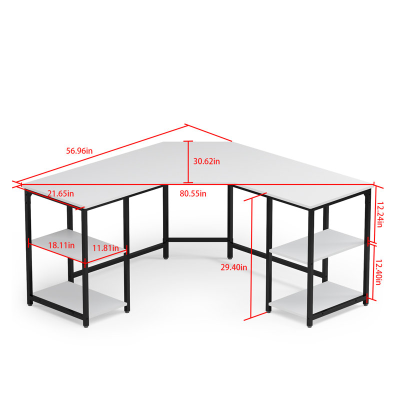 56.9" L Shaped Desk with Shelves Corner Computer Desk Large Table, White/Black