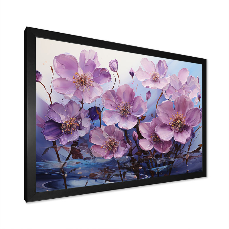 «Violet Flower Meadow Harmony I» sur toile, Cadre simple noir, H 30 po x l 40 po x P 1,5 po