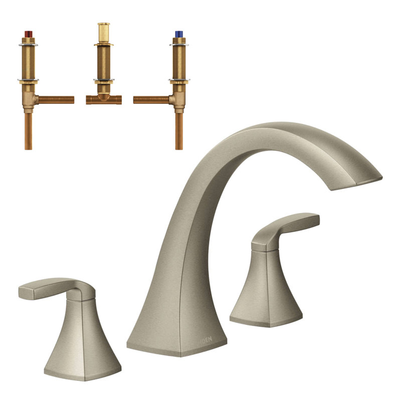 Voss Double Handle Deck Mounted Roman Tub Faucet, Brushed Nickel