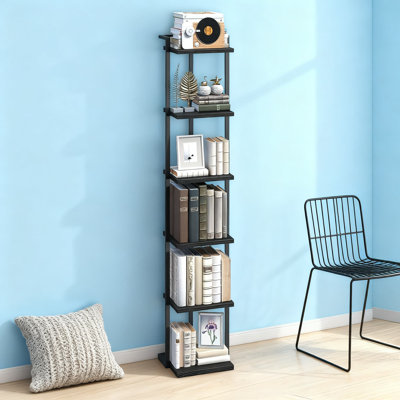 Bibliothèque à 6 niveaux pour les petits espaces, grande bibliothèque étroite avec trousses anti-basculement, étagère de rangement ouverte pour le salon, le bureau, et l'organisation de la chambre à coucher