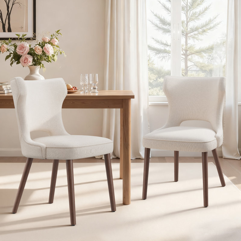 Chaises de salle à manger en tissu avec pieds en bois d'hévéa massif, coussin en mousse haute résilience et dossier incurvé 