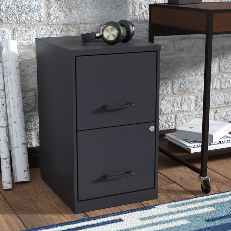 Vertical File Cabinets for Home Office with Lock and 2 Drawers, Office Organization and Storage Latitude Run Color: Black