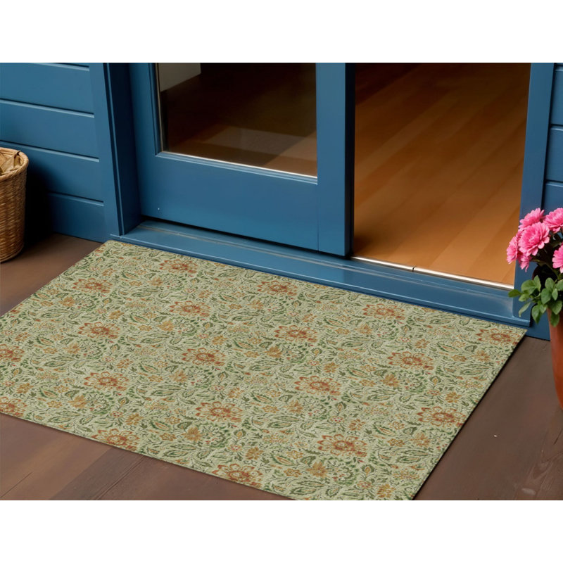3' X 5' Floral Washable Indoor Outdoor Area Rug