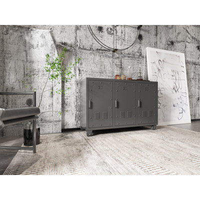 Armoire de rangement en métal avec roulettes Javin, armoire de rangement pour le garage avec 3 portes