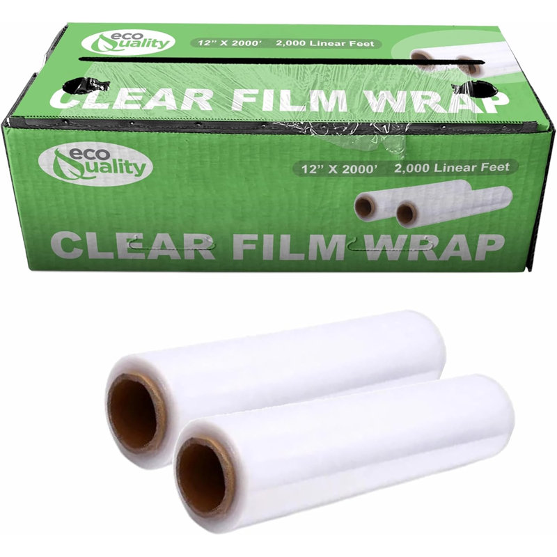 Rouleau de pellicule de plastique transparent 12 po X 2000 pi avec boîte de coupe Ecoqualité pour le service alimentaire et la cuisine (6)