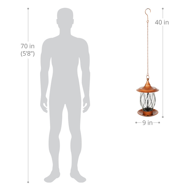 Solar Bronze Metal and Glass Hanging Bird Feeder
