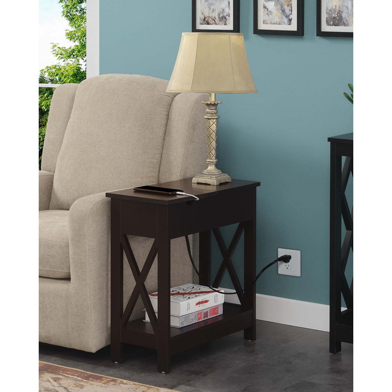 Gerde End Table and Built-In Outlets, Espresso/Espresso