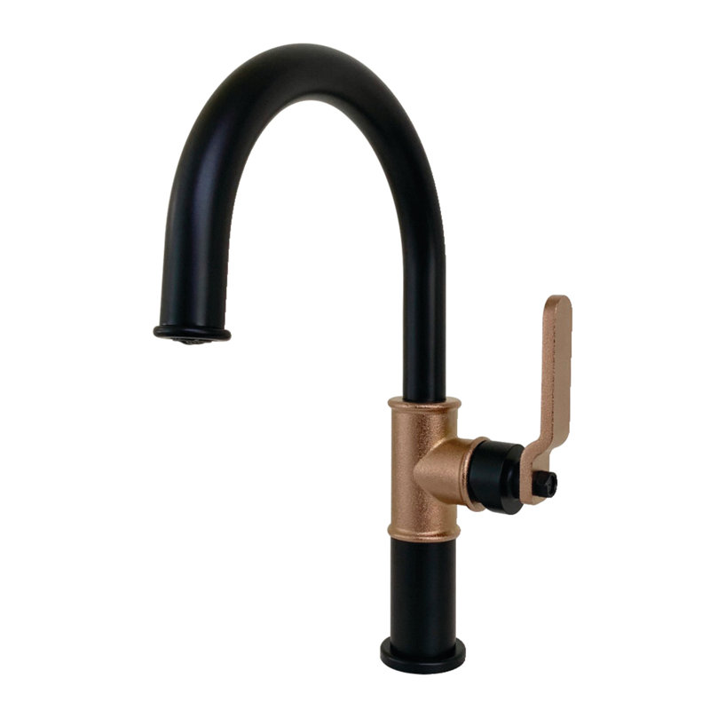 Kingston Brass Whitaker Single-Handle 1-Hole Deck Mount Bathroom Faucet with Push Pop-Up, Matte Black/Rose Gold