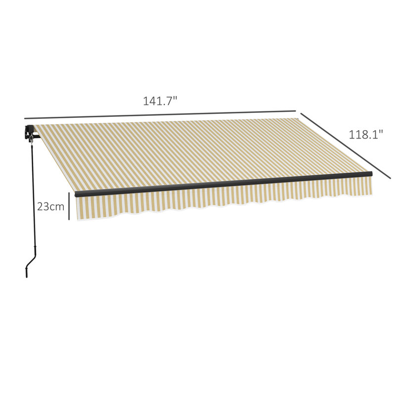 Patio Awning, Canopy Retractable Sun Shade Shelter W/ Manual Crank Handle For Deck, Yard, Rayures beiges