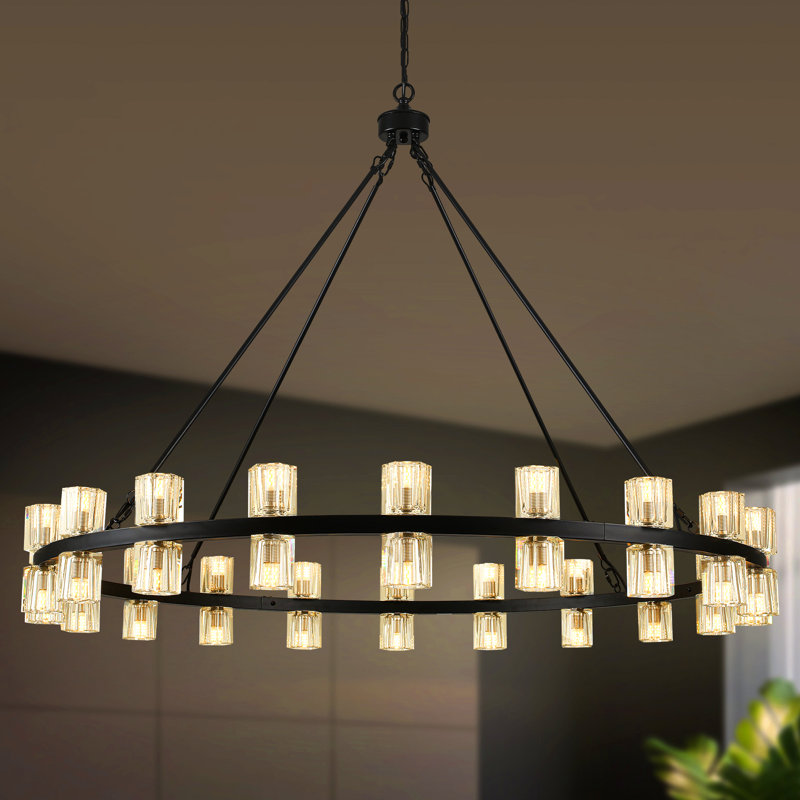 Lustre en forme de tasse de cristal avec abat-jour en cristal 40 lumières Marais, Noir mat