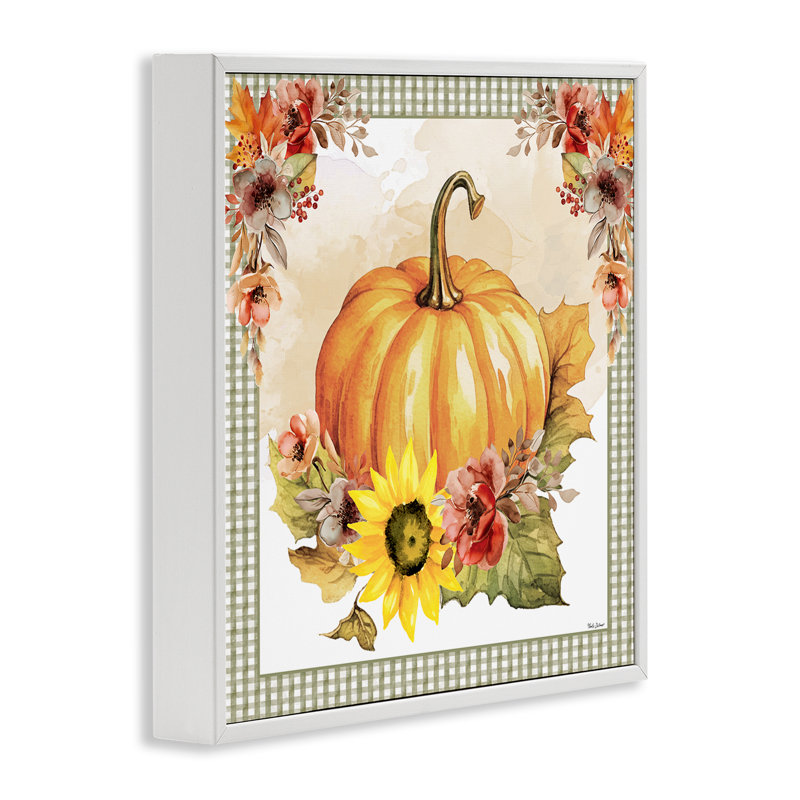 «Pumpkin with Flower Accent», estampe numérique par Nicole DeCamp, H 12 po x l 12 po, Giclée encadrée noir minuit