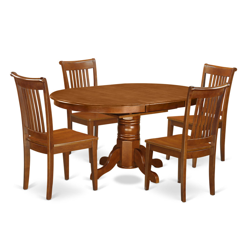 5 Piece Dining Room Table Set Includes an Oval Kitchen Table with Butterfly Leaf and 4 Dining Chairs, 42x60 Inch, Saddle Brown