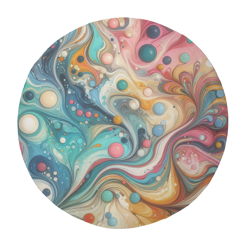 Tapis tressé Mystic Brushstrokes, Rond 5 pi