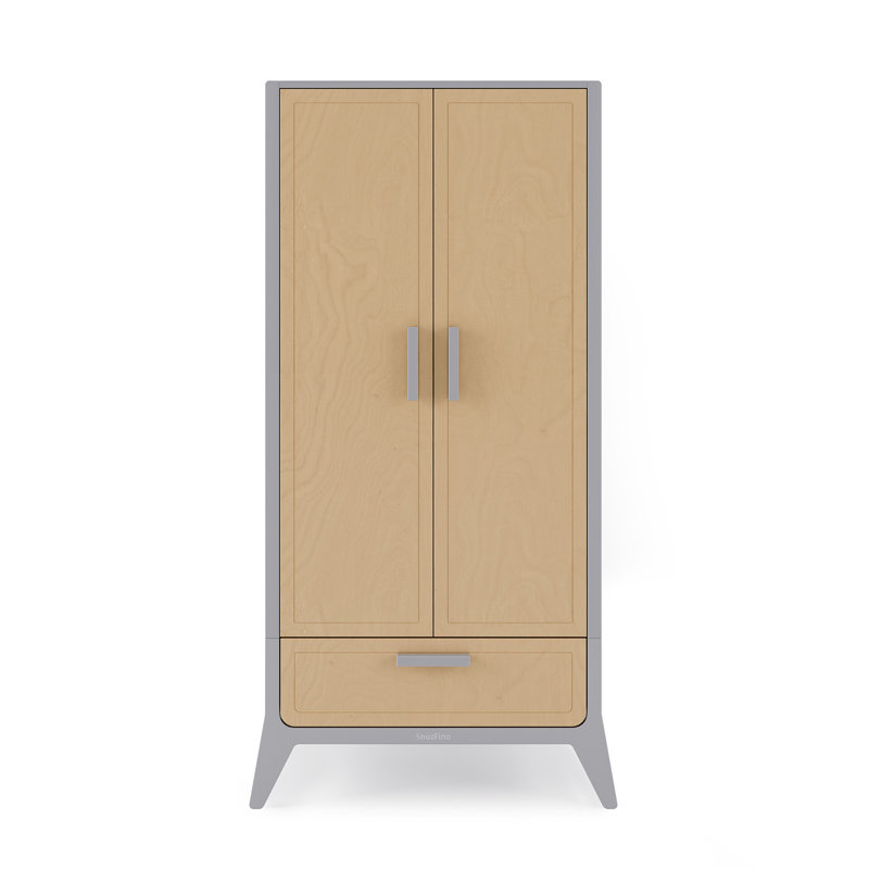 2 Door Wardrobe, Light Grey/Natural