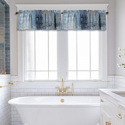 Rideaux de cuisine bleu marine Cantonnières d'art abstrait pour fenêtres Cantonnières occultantes avec passe-tringle pour salle de bain, salon, café, 52 x 18 pouces, 2 panneaux