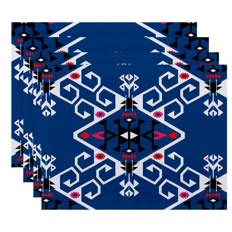 Alfreda Polyester Geometric Rectangle Placemat, Blue