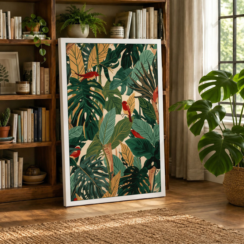 Foliage Pattern Tropical - Wrapped Canvas, 36x24 - 91.4 x 61.0 cm, Black Border