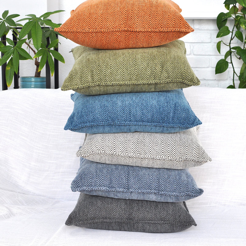 Housses de coussin Chevron , H 18 po x l 18 po, Bleu cendré, Housse de coussin seulement - sans coussin