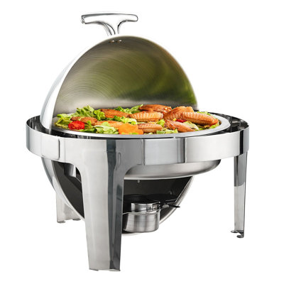 Roll Top Chafing Dish Buffet Set, 6 Qt, 2 Pack, Stainless Steel, Round Catering Warmer Server with Full Size Pans, Lid, Water Pan, Stand and Fuel Holder, Silver
