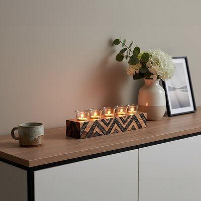 10cm Wood Tabletop Tealight Holder