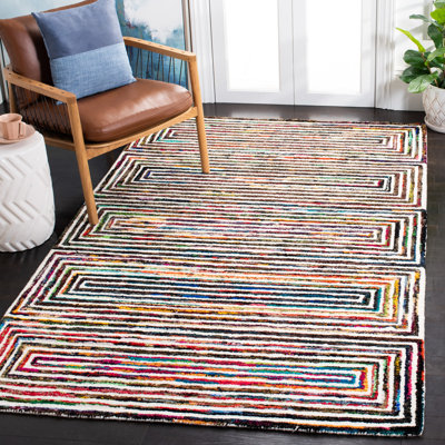 Tapis en laine / coton touffeté à la main Nantucket en brun / rose / bleu