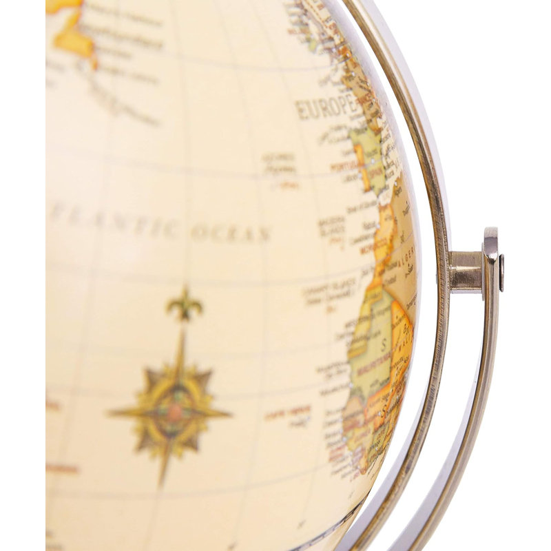 8" Antique Globe With Bronze Base - World Globe Rotating All Direction 360 - Modern Map Vintage Colour - Diametre 8 Inches