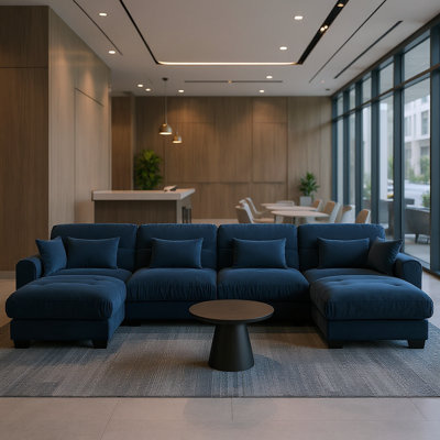 U-Shaped 4 Deep Seater Sectional Sofa With 2 Movable Ottomans & Pillows