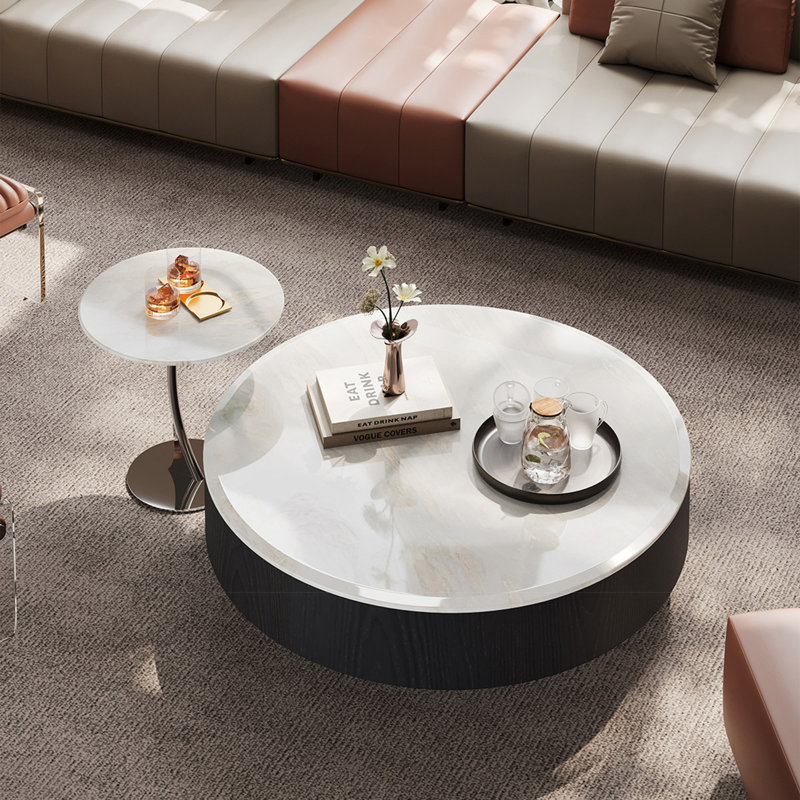 2 tables basses Bunching Table, 12.6" H x 47.2" W x 47.2" D, White Marble/Black