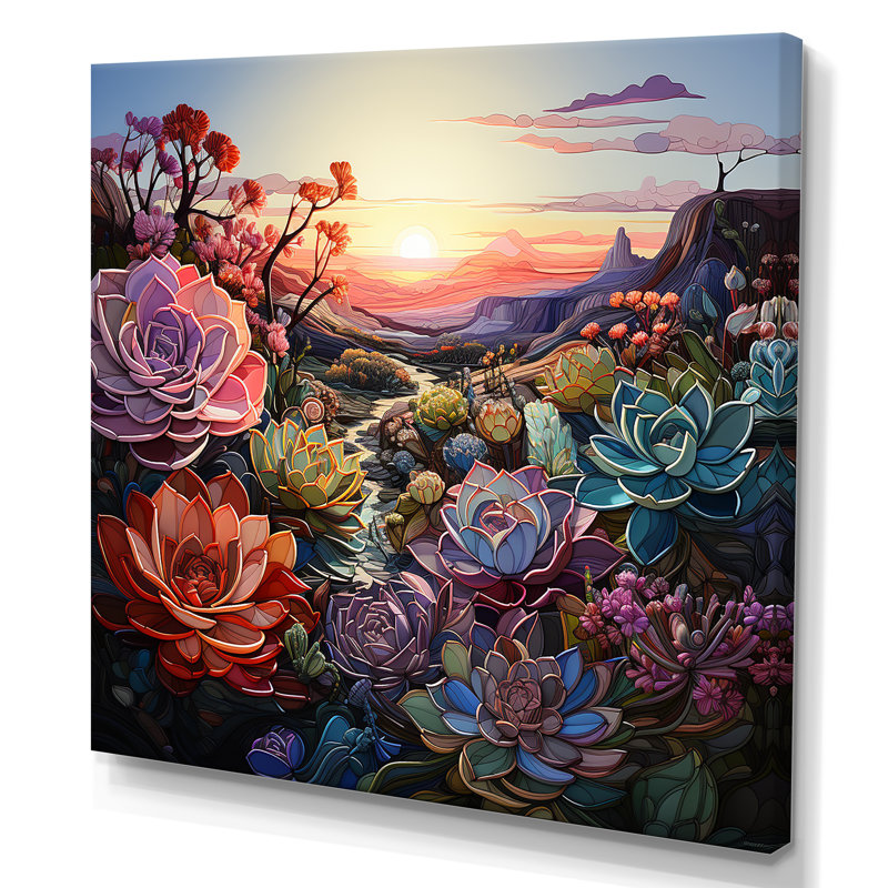 Doux couleurs de fleurs de plantes grasses sur toile, H 30 po x l 30 po x P 1 po, Toile tendue