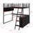 Metal Loft Bed With LED, Desk And Storage Shelves-1159529203