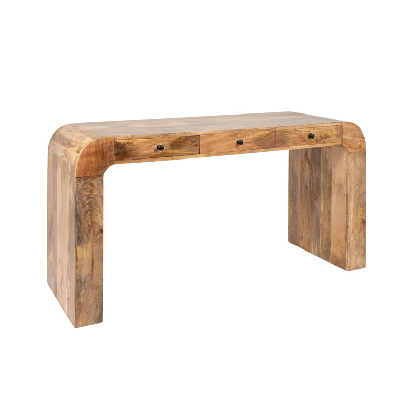 Mango Wood Waterfall Desk with 3 Drawers, Natural