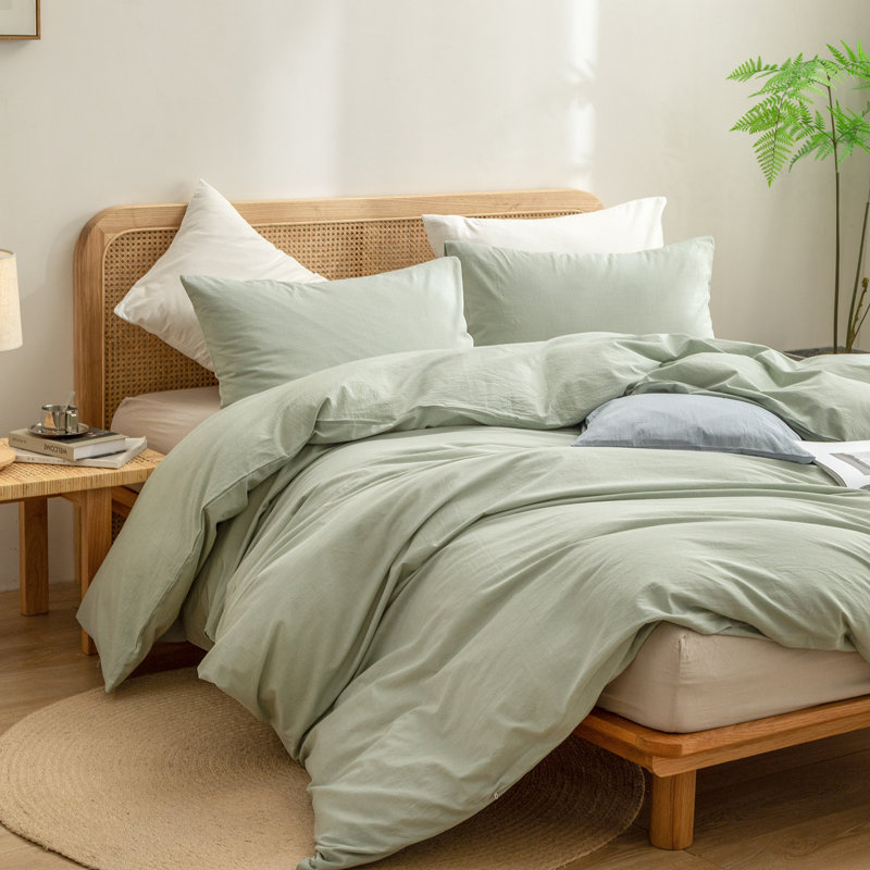 BESTOUCH Duvet Cover Set 100% Washed Cotton Linen Feel Lightweight, Twin Duvet Cover + 1 Standard Pillowcase, Sage Green