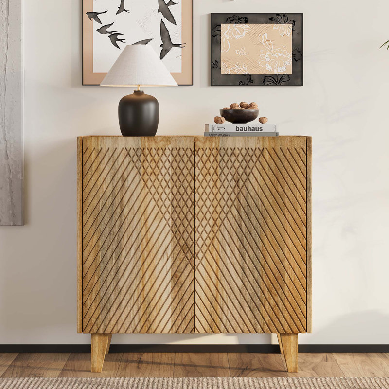 Armoire d'appoint en bois avec rangement, Naturel