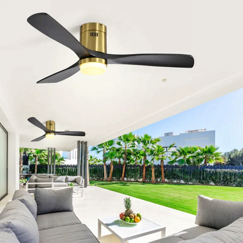 Ventilateur de plafond à profil bas de 52 pouces avec 3 pales en bois massif télécommandées de 52 pouces convenant à un usage intérieur et extérieur