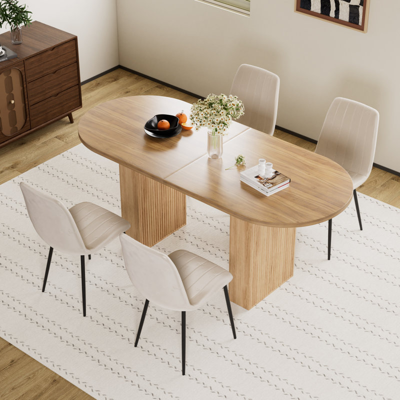 Ensemble de table de salle à manger Mid-Century, 5 pièces: table, 4 chaises, Chêne, Beige