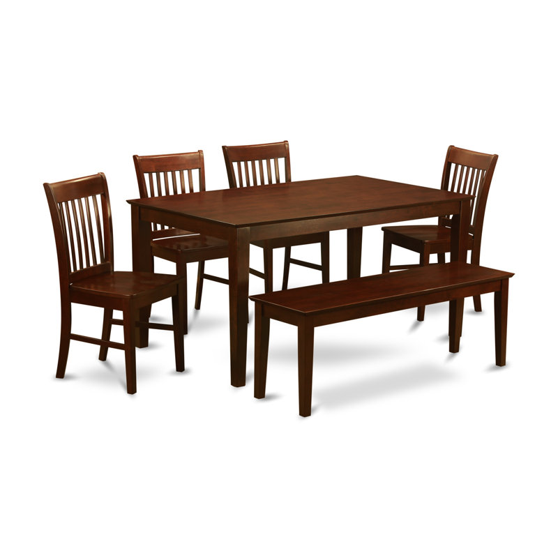 5 Piece Dinette Set for 4 Includes a Rectangle Dining Room Table and 2 Dining Chairs with 2 Benches, 36x60 Inch, Mahogany